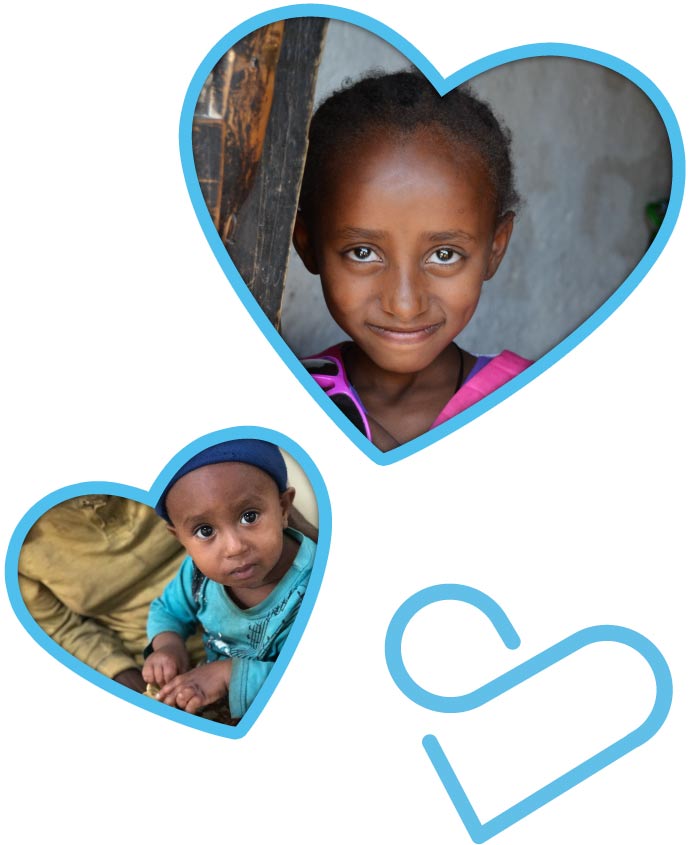 children's faces in heart shapes